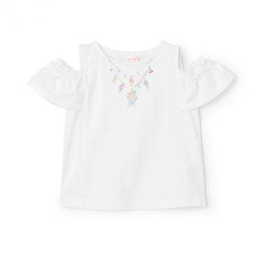 ネックレス刺しゅう　肩開き2way半袖Tシャツ