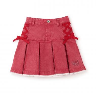 レースアップリボン　タックプリーツスカート