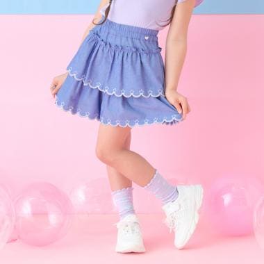 カットワーク刺しゅう　段々キュロットスカート