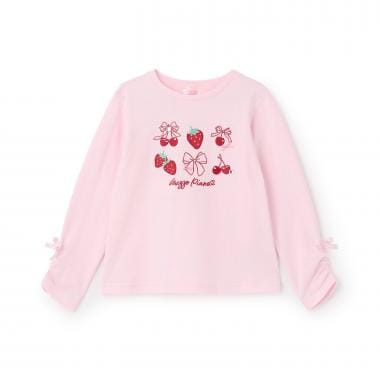 イチゴチェリーアップリケ　長袖Tシャツ