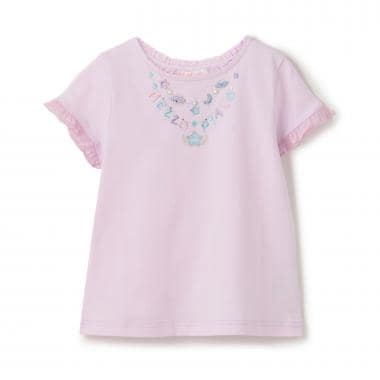 ネックレス刺しゅう　袖フリル　半袖Tシャツ