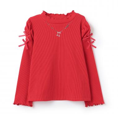 ネックレス刺しゅう　プチハイネック　長袖Tシャツ