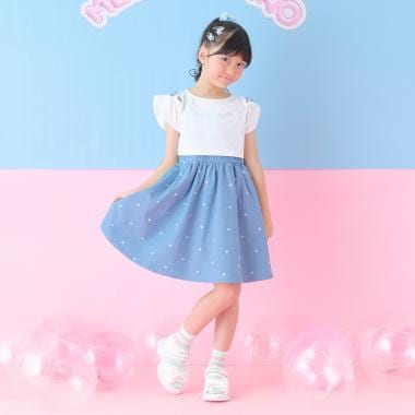 肩開き半袖Tシャツ＆星キャミワンピースセット