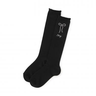 ラインストーンつき　透かし柄ハイソックス