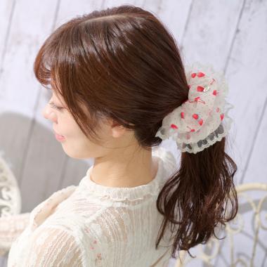 イチゴチェリードット柄　シュシュ