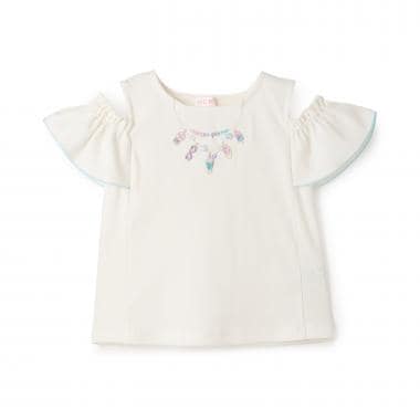 ネックレス刺しゅう　肩開き2way　半袖Tシャツ