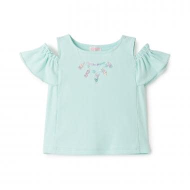 ネックレス刺しゅう　肩開き2way　半袖Tシャツ