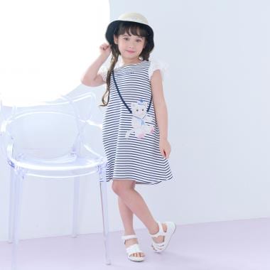 リップルボーダー　ポシェット風ワンピース