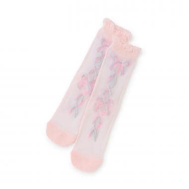 レースアップリボン　透かし柄ソックス