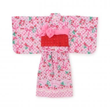 ギンガムいちご柄　浴衣