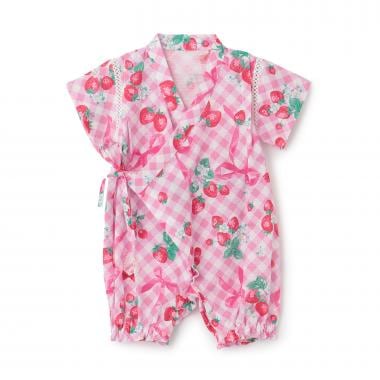 ギンガムいちご柄　甚平オール