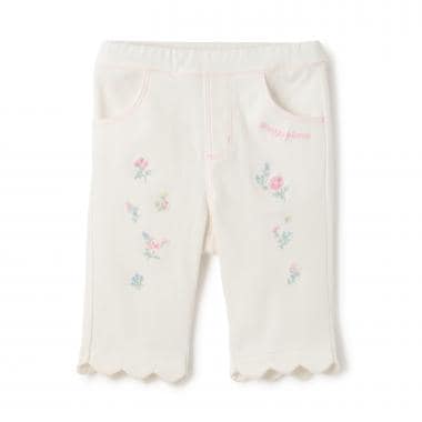 裾スカラップ花刺しゅう　7分丈カットソーパンツ