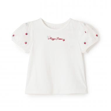 イチゴ刺しゅうチュール袖　Tシャツ