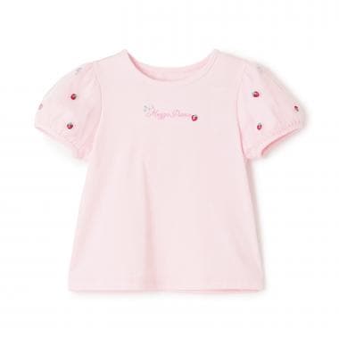 イチゴ刺しゅうチュール袖　Tシャツ