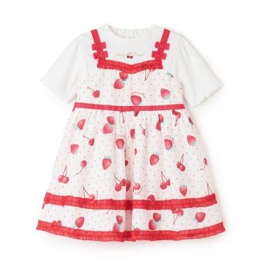 イチゴチェリードット柄ドッキングワンピース＆ブルマセット