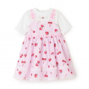 イチゴチェリードット柄ドッキングワンピース＆ブルマセット