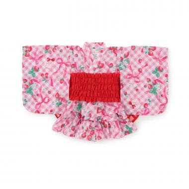 ギンガムいちご柄　浴衣ドレス