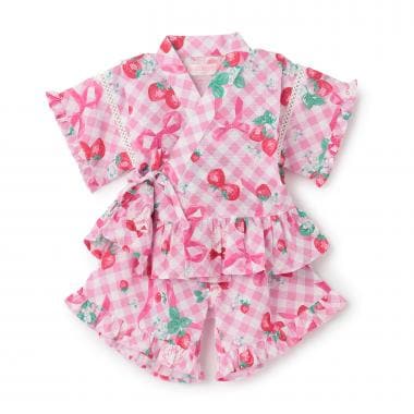 ギンガムいちご柄　甚平