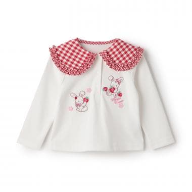 レトロウサギ　ビッグカラー長袖Tシャツ
