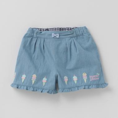アイス刺しゅう裾フリルショートパンツ(90 サックス): キッズ