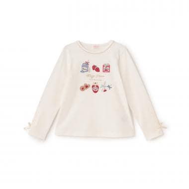 6033201：ジャム瓶アップリケ　長袖Tシャツ