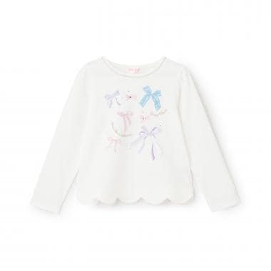 6051205：リボンイッパイ裾スカラップ長袖Tシャツ