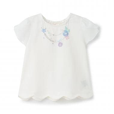 ☆彡シェルネックレス刺しゅう　裾スカラップTシャツ