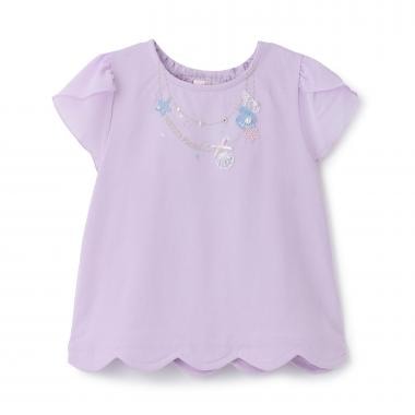 ☆彡シェルネックレス刺しゅう　裾スカラップTシャツ