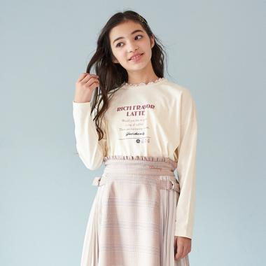 レース衿裾ギャザーTシャツ_モデル身長:144/商品サイズ:M