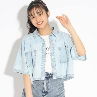 2点SETアイテム】短丈シャツ+TシャツSET(S(140) ライトブルー