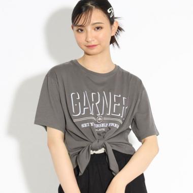 前縛り刺繍Tシャツ(S(140) チャコールグレー(014)): ジュニア