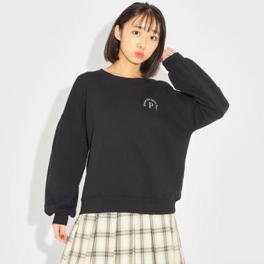 毛玉になりにくい袖タックガーリーロゴ裏毛プルオーバー