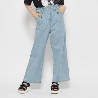 定番人気!ウエストギャザーデニムワイドパンツ