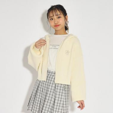 2点SET】フードニットZIPカーディガン(S(140) オフホワイト(003