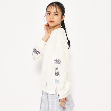 袖ワッペンデザインロンT(S(140) オフホワイト(003)): ジュニア