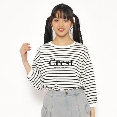 七分袖ガーリーロゴロングTシャツ(S(140) オフホワイト(303