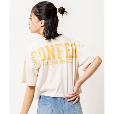 【130cmあり】ゆるっとシルエット　バックカレッジロゴTシャツ