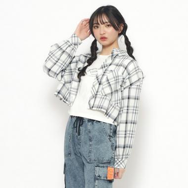【2点SET】短丈シャツ+インナーTシャツSET