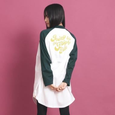 ラグランスリーブクルーネックチュニックTシャツ