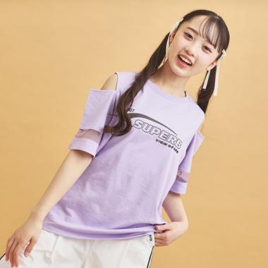 チュール切替肩あきTシャツ