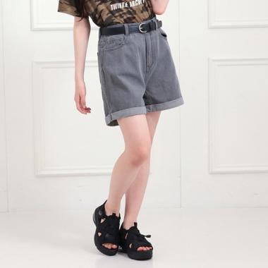 ベルト付きデニムショートパンツ