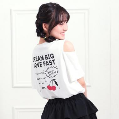 肩あきバックプリントビッグTシャツ