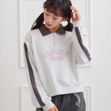 ミニ裏カレッジ衿付きハーフZIPプルオーバー