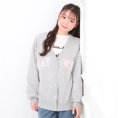 Vネックカレッジアップリケ裏毛カーディガン