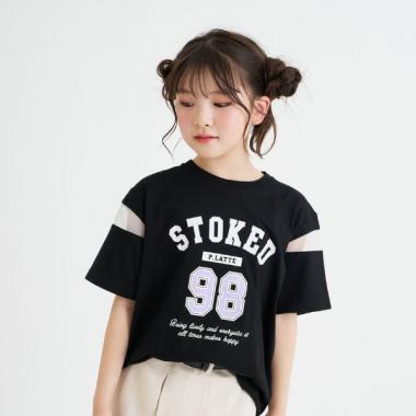 袖チュール切替ナンバリング半袖Tシャツ