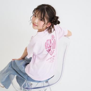 バックハートラメロゴ半袖Tシャツ