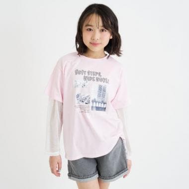 メッシュ袖切替ドッキングビッグTシャツ