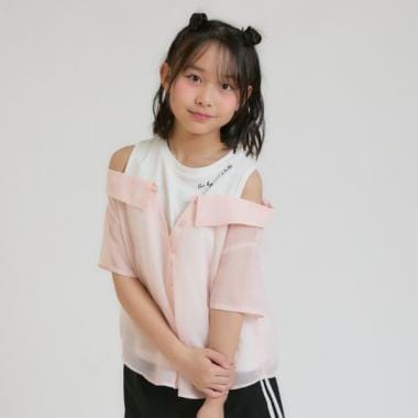 肩あきシアーチェックドッキングシャツ