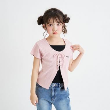 テレコレースアップ半袖トップス