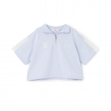 袖メッシュハーフジップ半袖Tシャツ